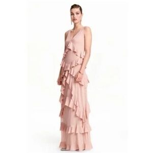 H&M size 2 Pink Ruffled Tiered Gown for casual or Wedding Guest xs